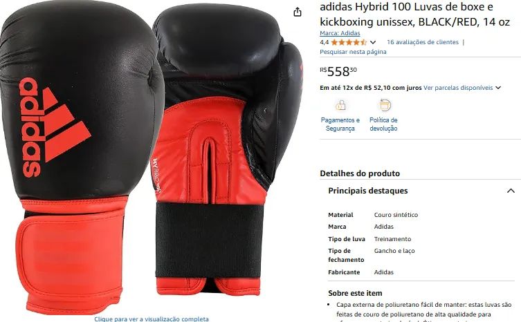Adidas Hybrid 100 Luvas de boxe e kickboxing unissex, BLACK/GOLD, 14 oz - Foto 4