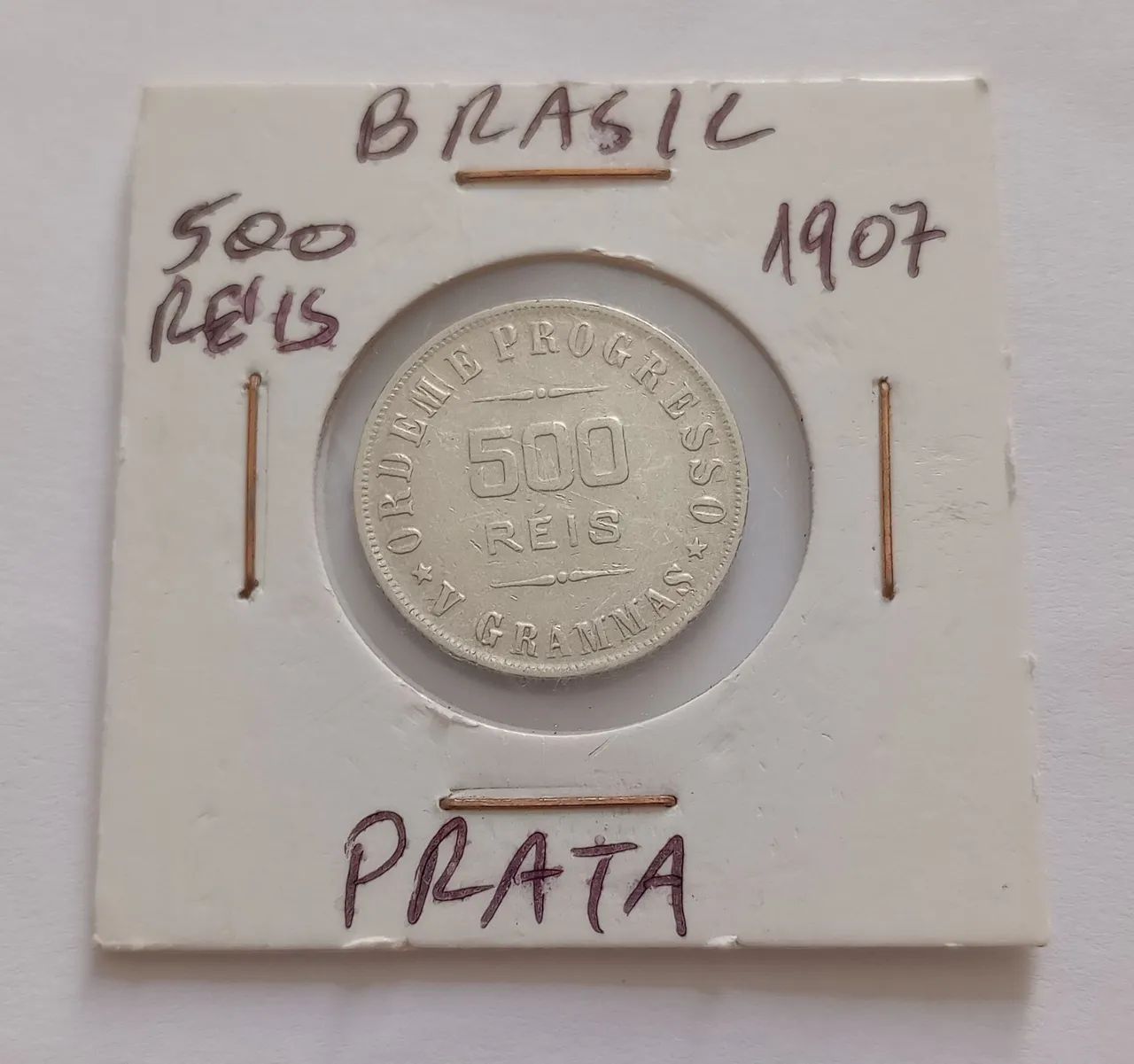 Moeda antiga de prata, 500 Réis de 1907