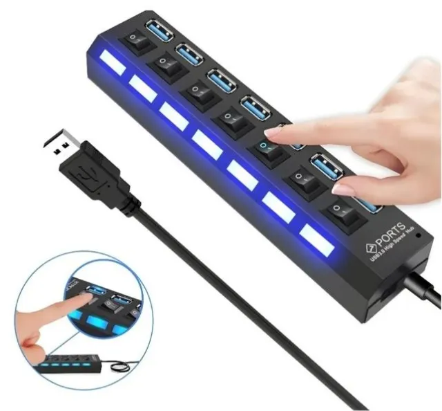 Hub Usb 7 Portas Extensor Para Pc Hd Externo Pendrive Arduino Automação COD-AP124
