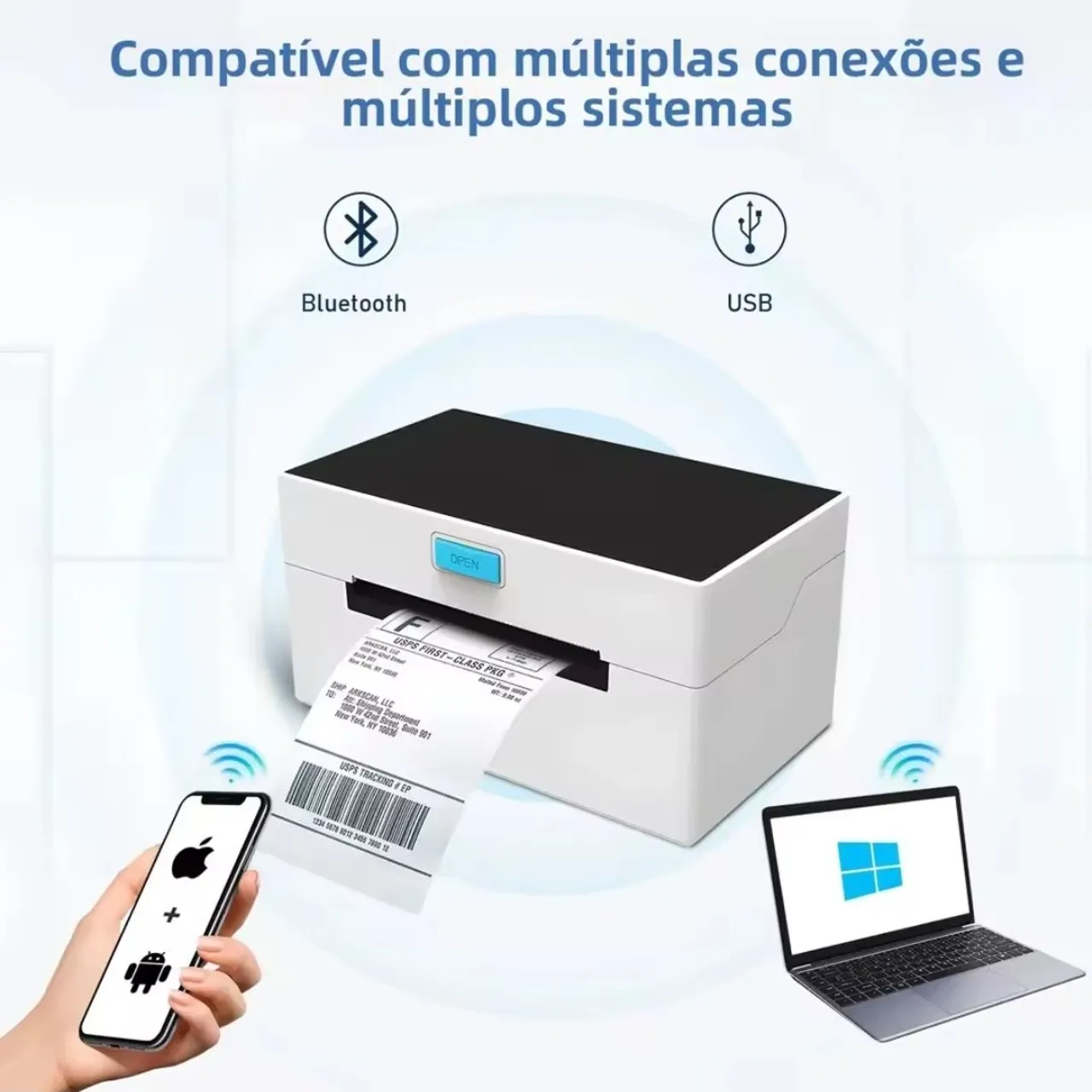 Impressora de Etiquetas Térmica Bluetooth e USB - Compatível com múltiplos sistemas