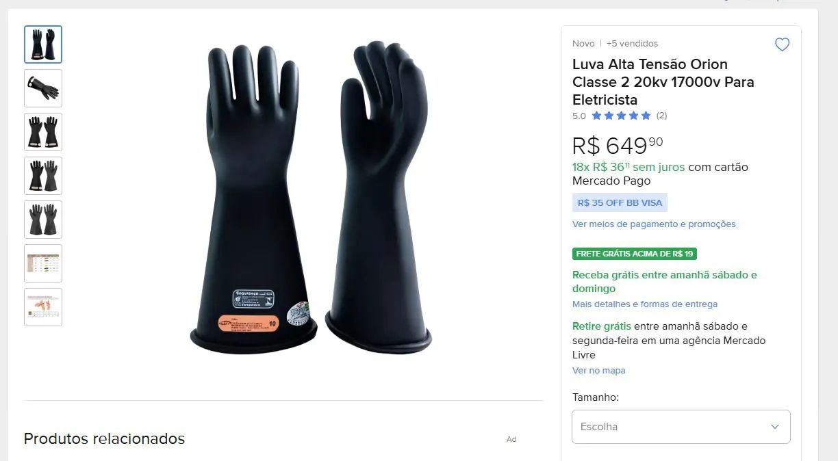 Luva de alta tensão classe 2 20kv
