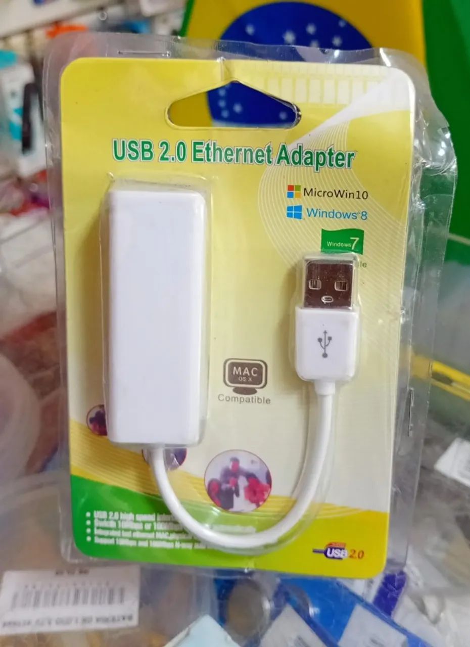 Placa de Rede Externa Adaptador USB 2.0 para Rede Ethernet RJ45 Branco - Novo 