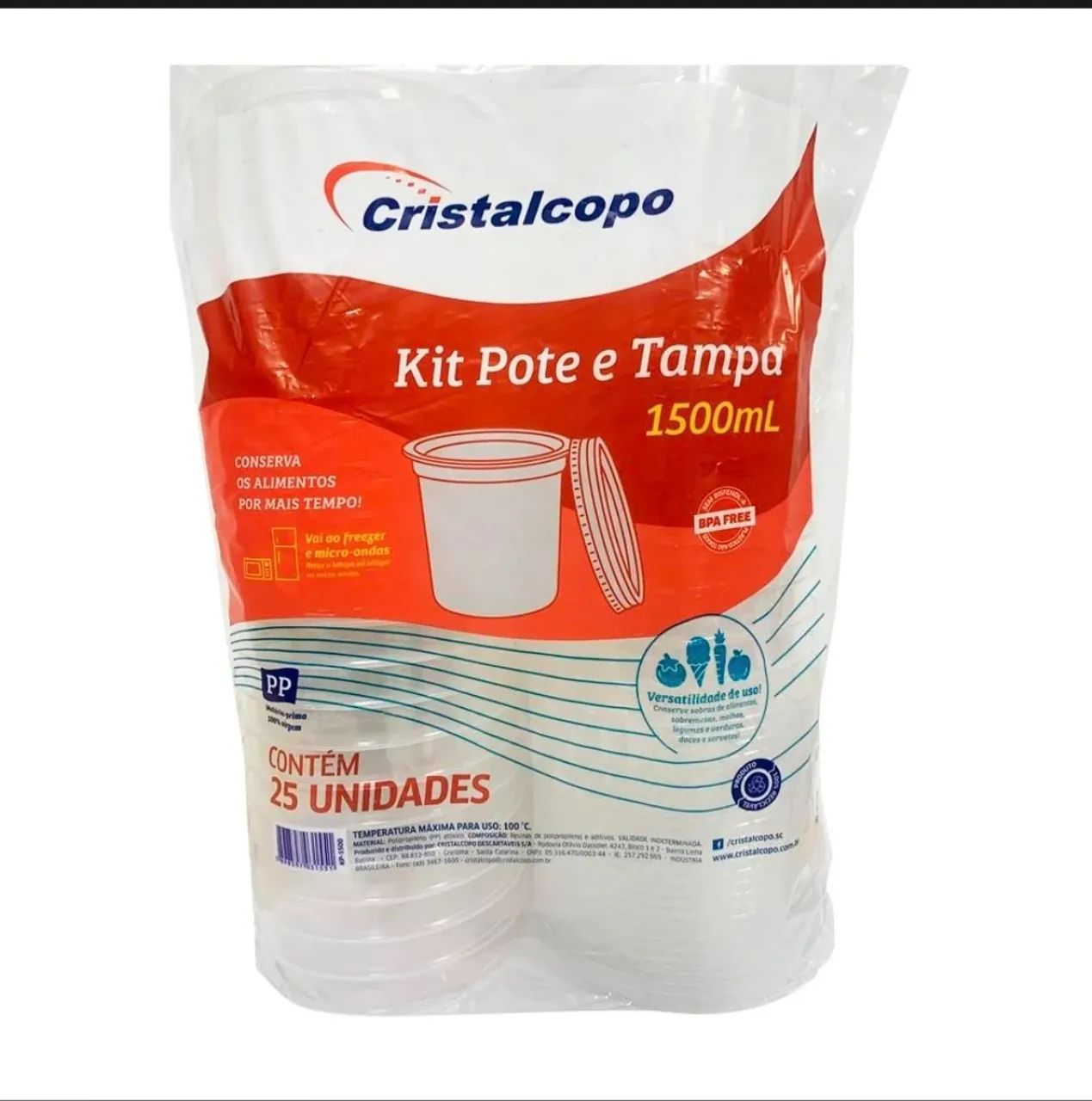 Kit pote e tampa redondo 1500ml cristalcopo - Foto 2
