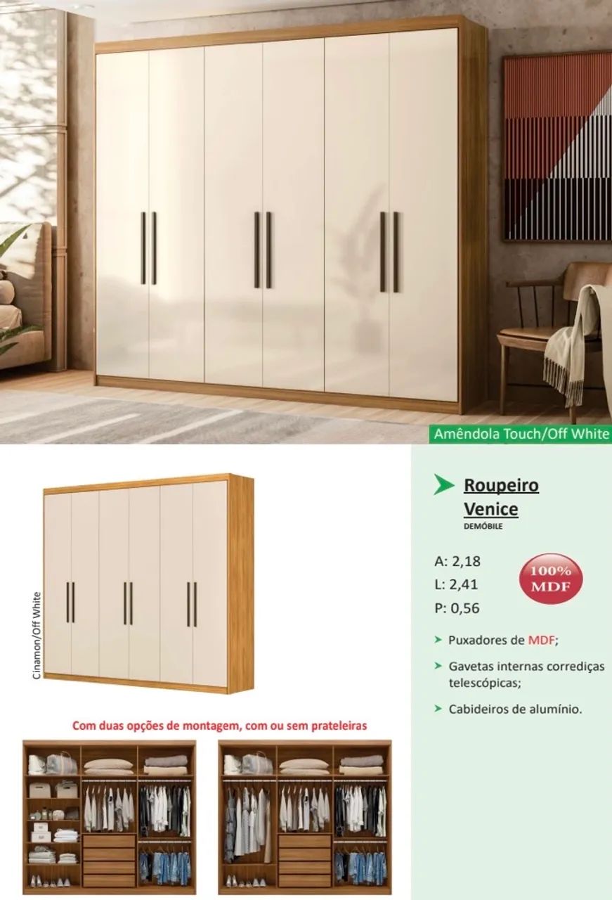 Guarda Roupa 6 portas 100% MDF - Promoção 