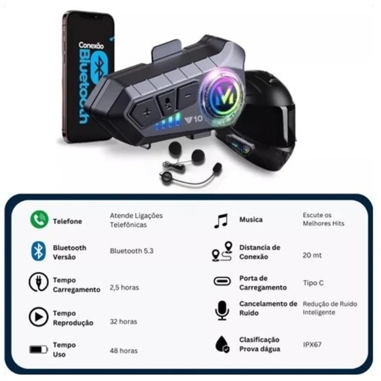 Fone de Ouvido de Capacete Moto Bluetrooth Controle De Voz 2-in-1 microphone  - Foto 3