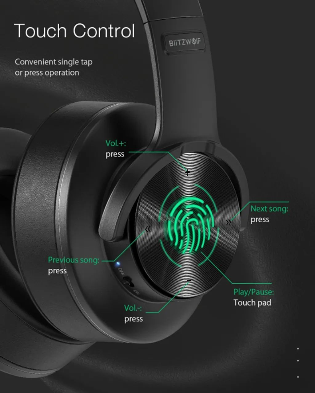 Headphone BlitzWolf-BW-HP2, Bluetooth, Drivers 50mm, microfone, arco quebrado - Foto 5