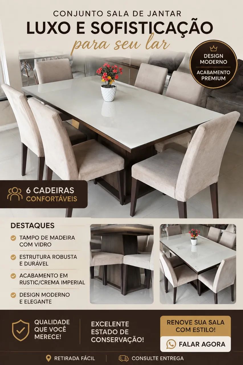 Conjunto Mesa Luxo Seis Cadeiras - Estado de Nova - Foto 3