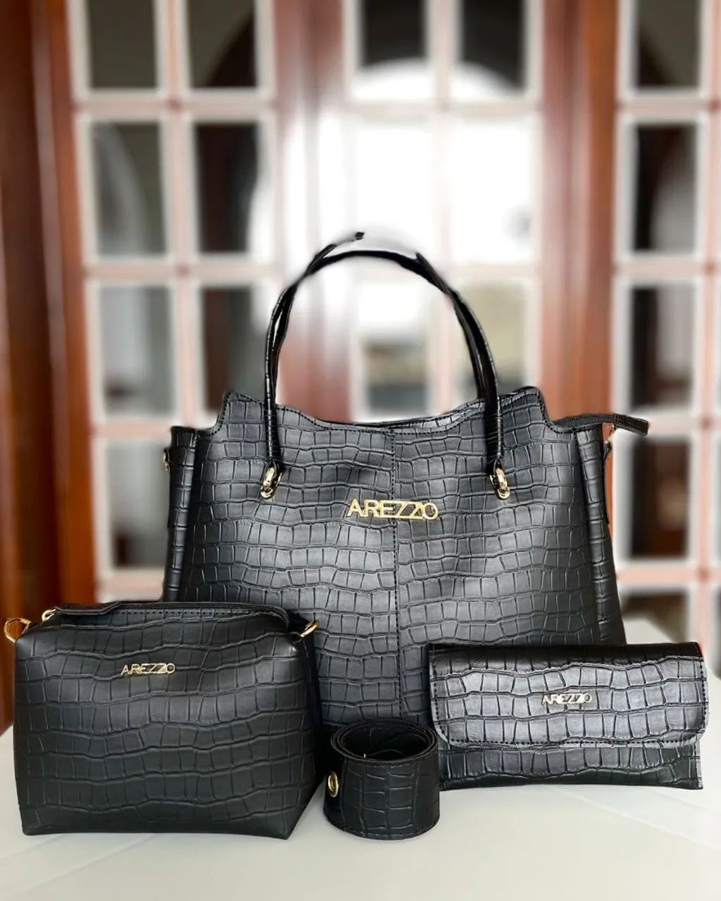 Kit Trio de Bolsas Estilo Arezzo Croco Tamanho Grande - Bolsas