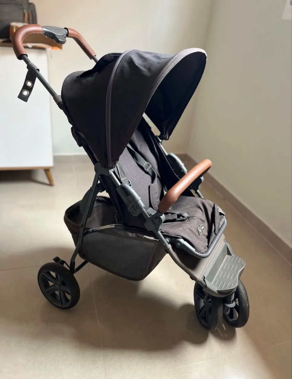 Carrinho Treviso 3 Woven Black Com Couro - Abc Design Black