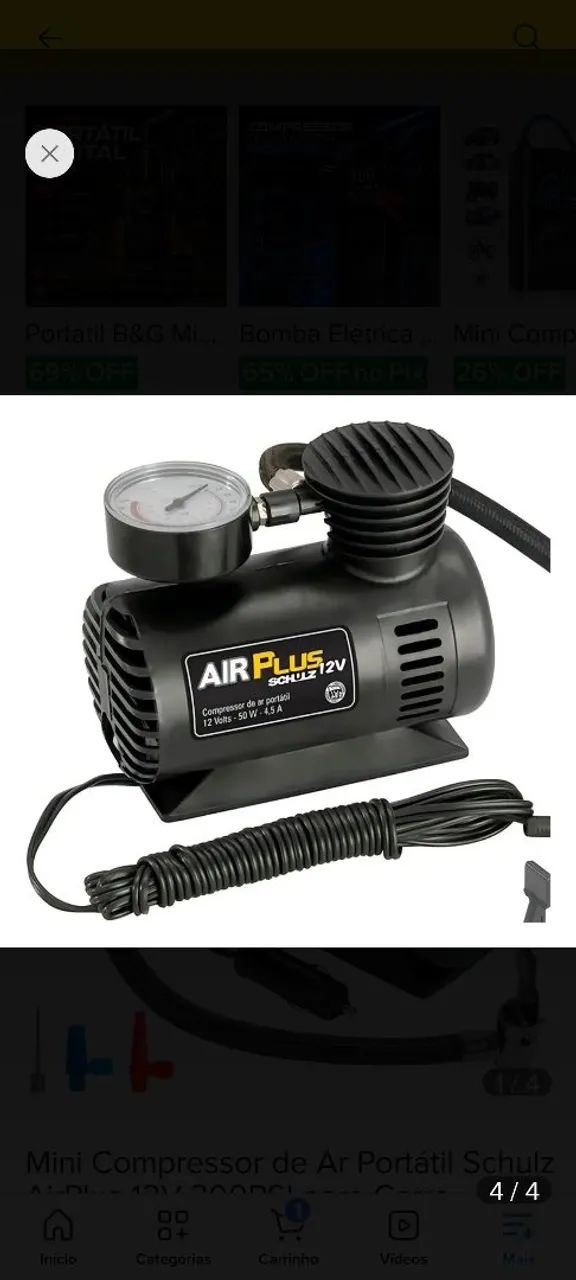Mini compressor portátil 12v Schulz 