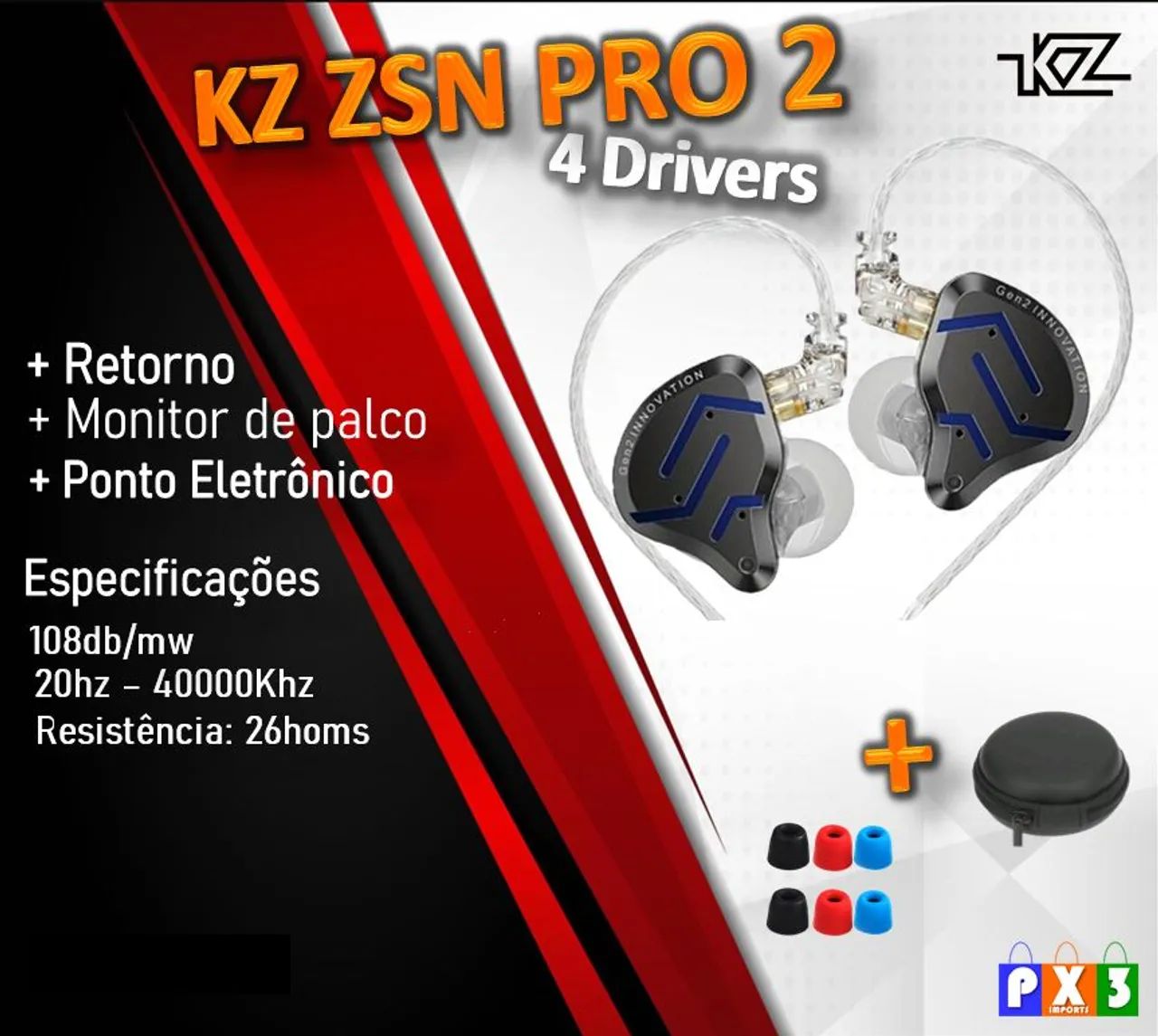 KZ ZSN PRO 2 + case + ponteiras novo lacrado - Microfones e