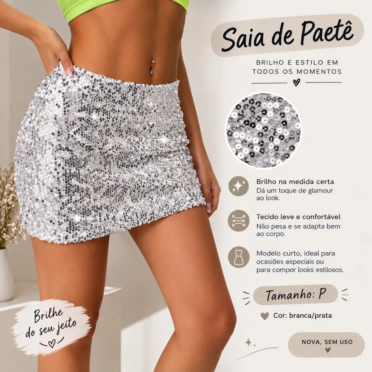 Saia de paete prata tamanho P - Foto 2