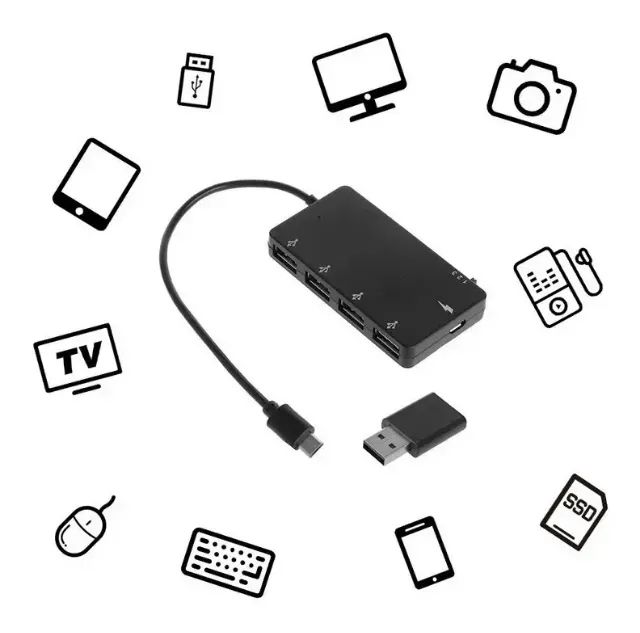 Cabo Otg 4 Portas Usb Adptador Smartphone Android Hub Tablet