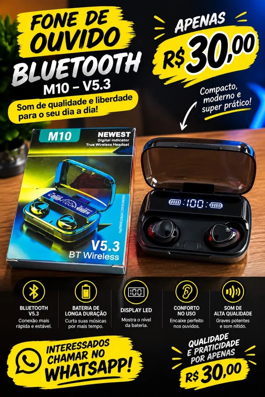 Fone de ouvido Bluetooth Android iOS 