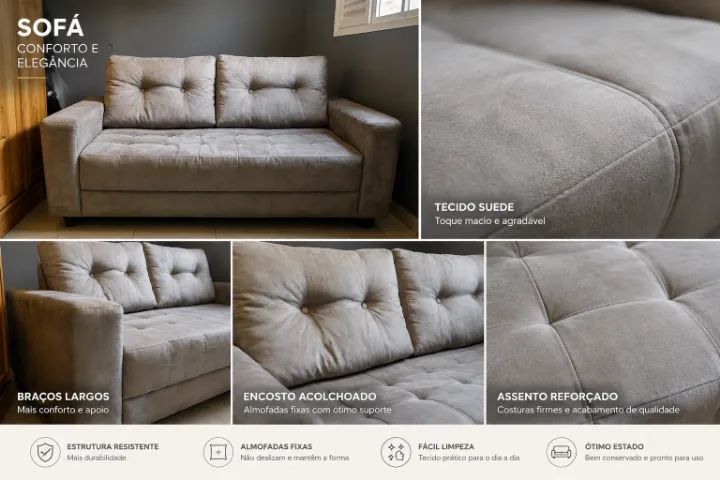 Sofá 2 Lugares Confortável | Suede | Ótimo Estado - Foto 2