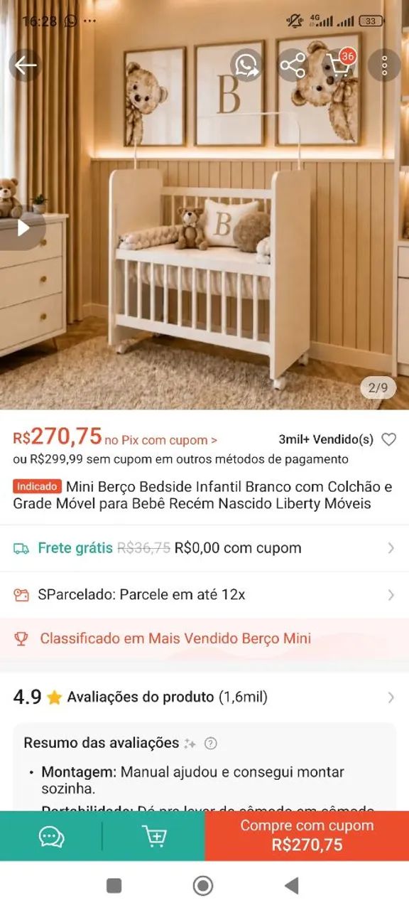 Mini Berço com colchão  - Foto 2