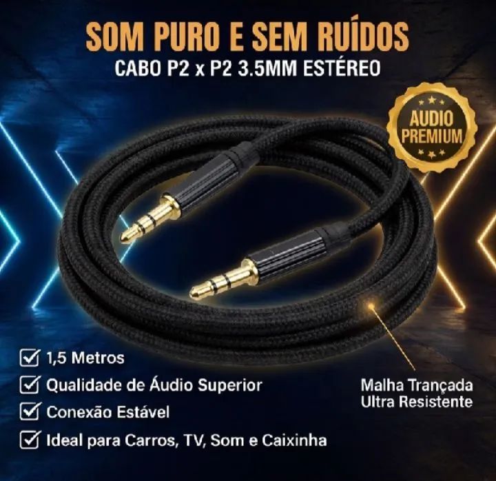 Cabo P2 + P2 áudio 3,5 metro  - Foto 3