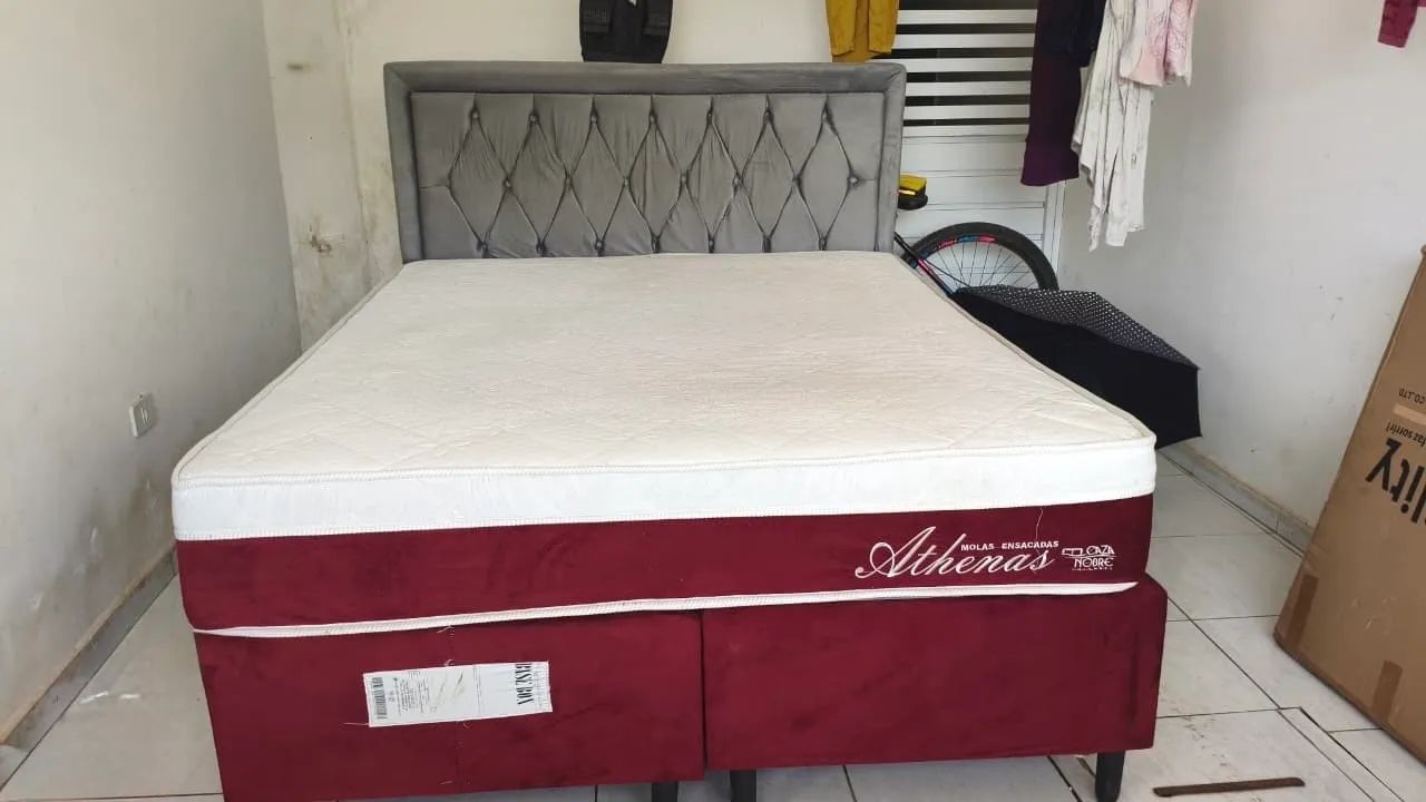 Cama Box Queen Molas Ensacadas + Cabeceira Estofada