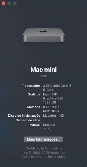 Mac Mini 2018 i5 6-Core 8GB SSD 256GB Space Gray - Computadores e