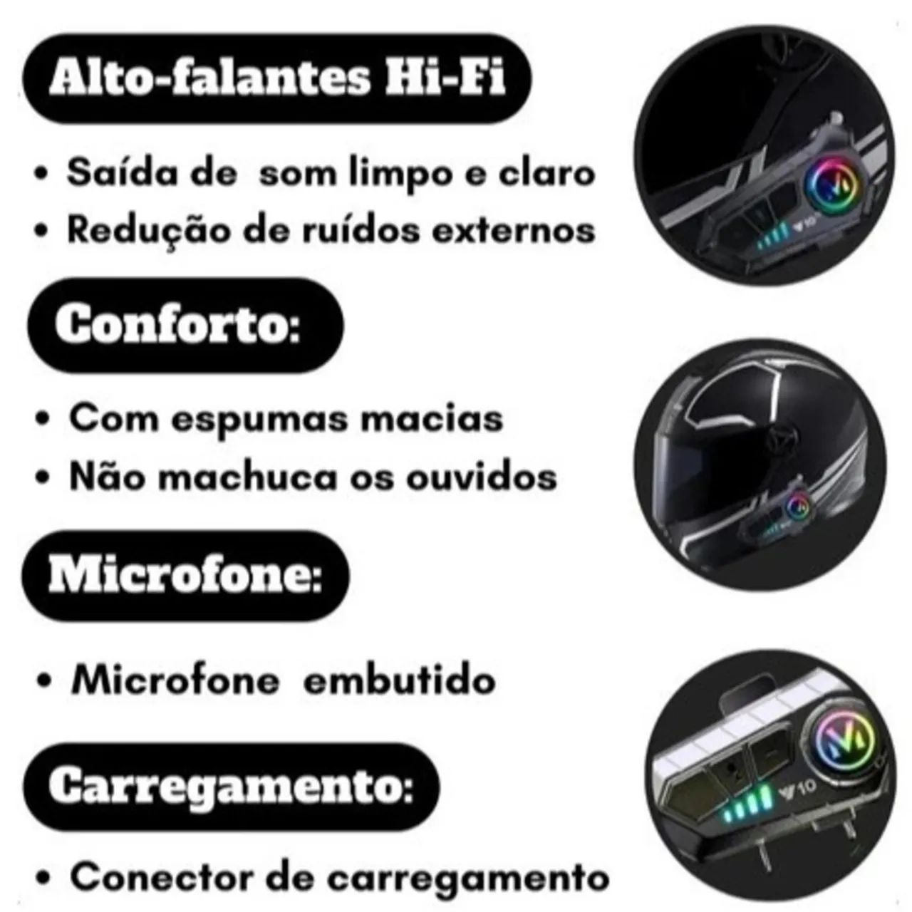 Fone de Ouvido de Capacete Moto Bluetrooth Controle De Voz 2-in-1 microphone  - Foto 4