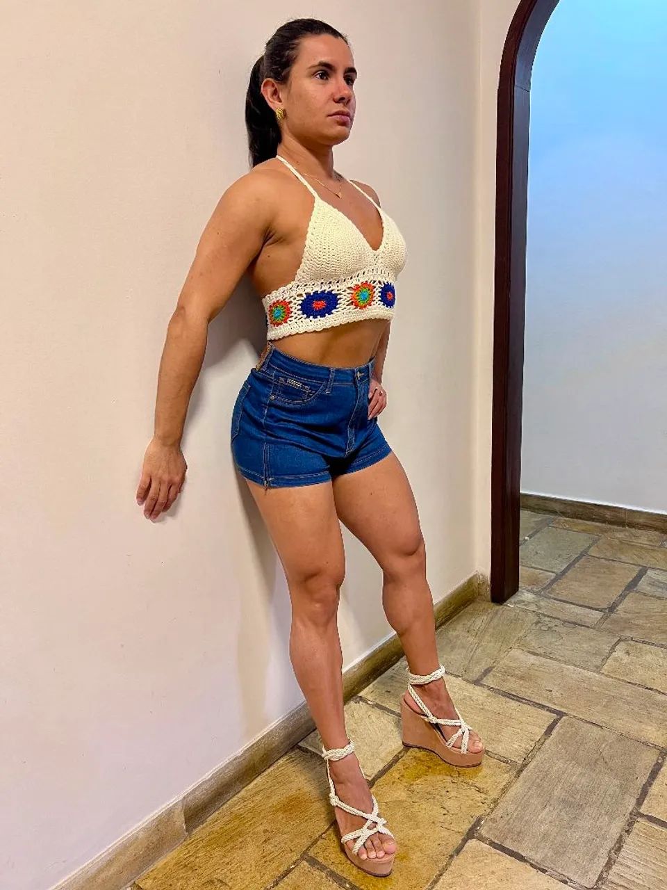 Cropped de Crochê e Short jeans Surreal - Foto 3