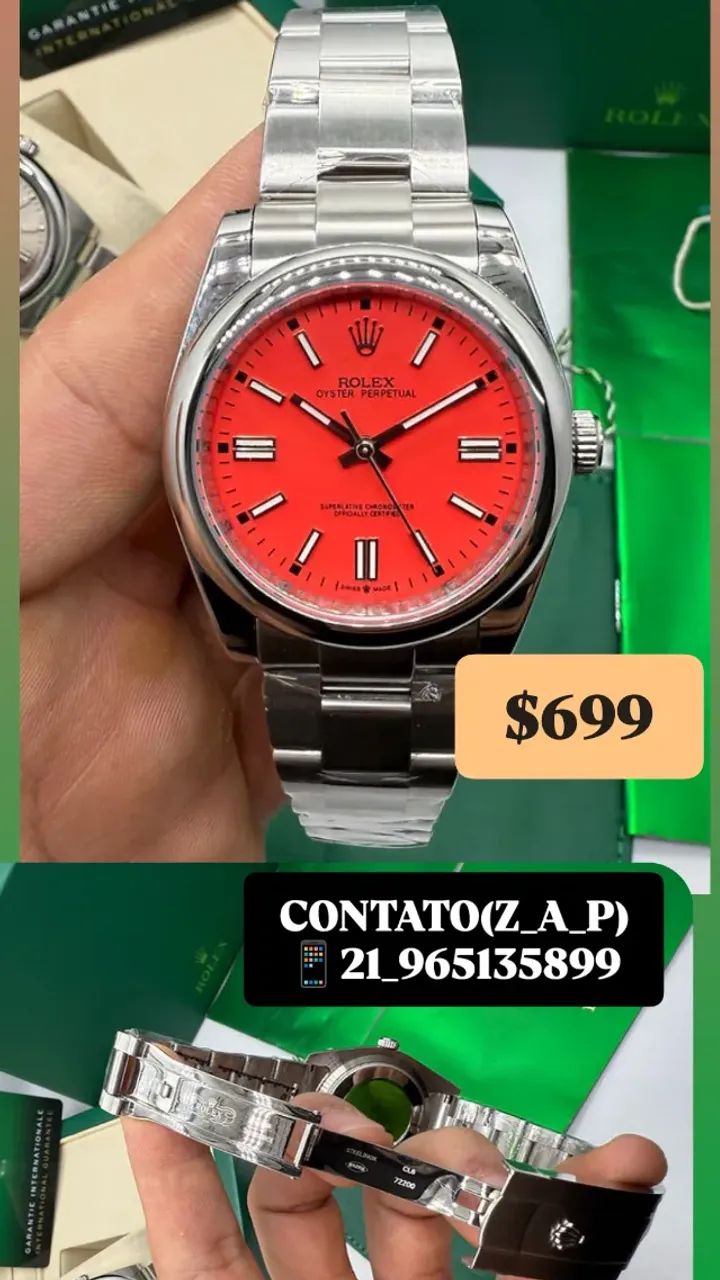 Relógio ROLEX AUTOMÁTICO _ OYSTER PERPETUAL FUNDO VERMELHO 
