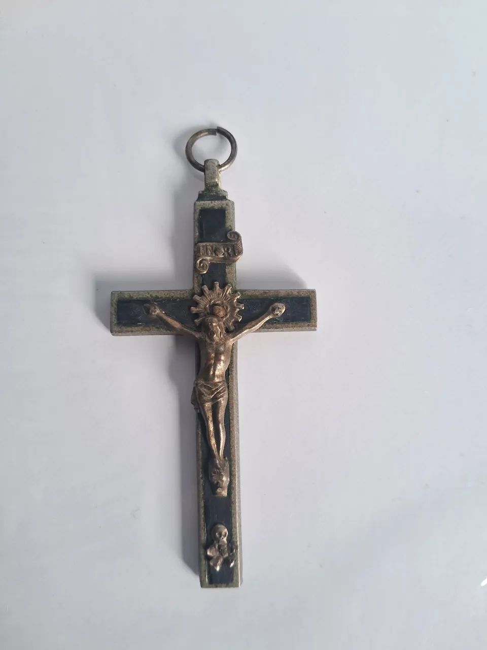 Crucifixo antigo metal e ébano  - Foto 3