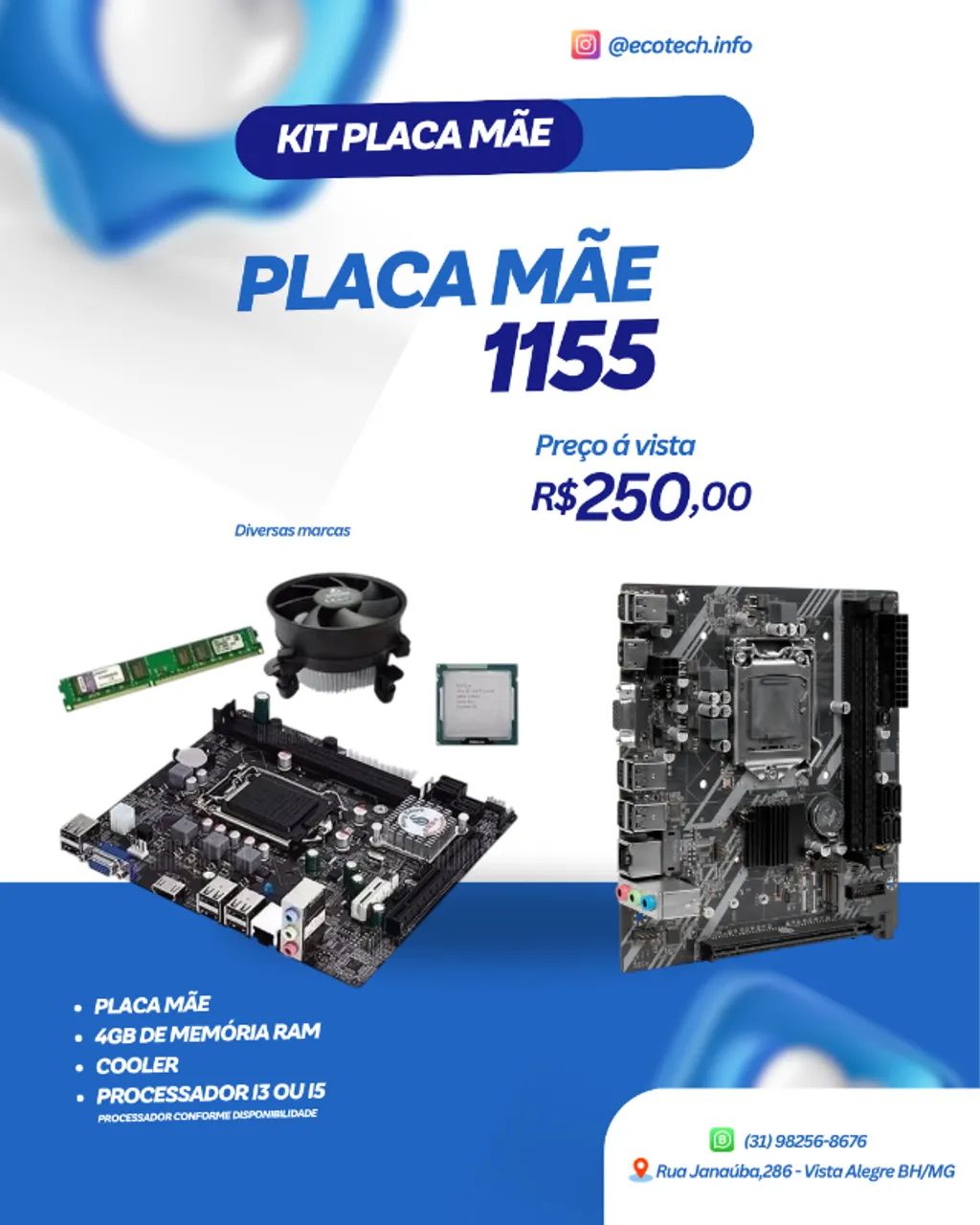 PLACA MÃE 1155 KIT 