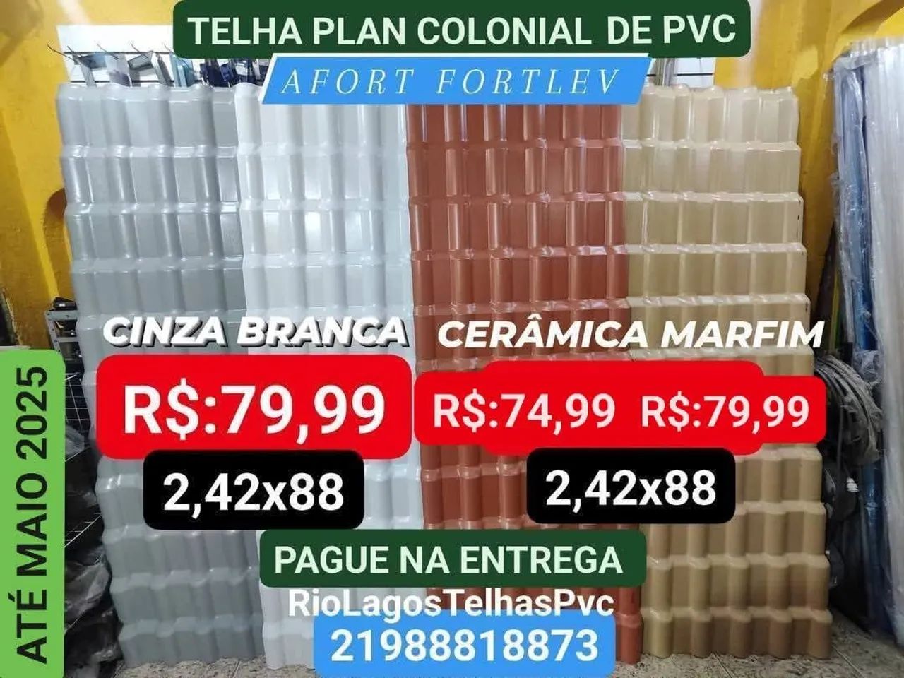 Telhas Plan Colonial de PVC  2,42x88 - Cinza Branca, Cerâmica Marfim
