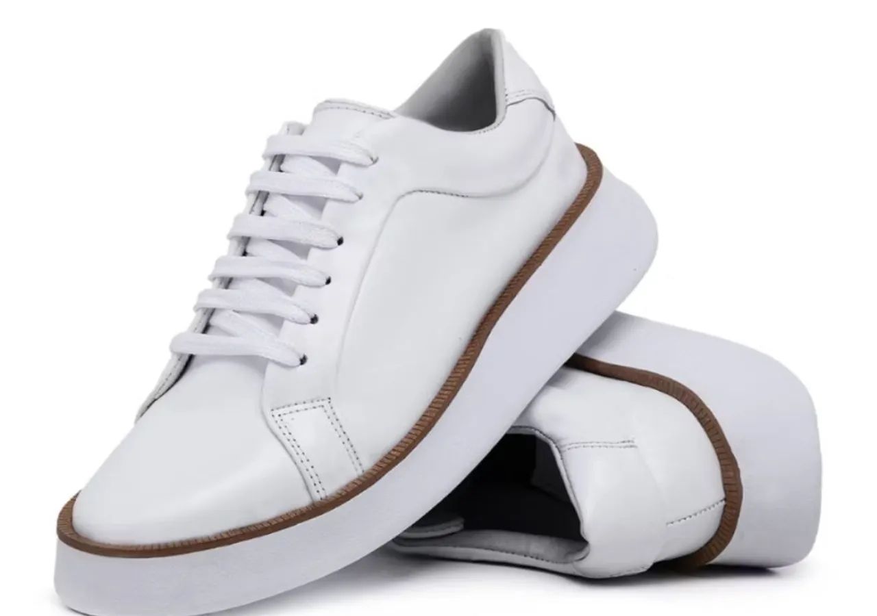 Tênis Branco Casual Plataforma alta em couro legítimo 42