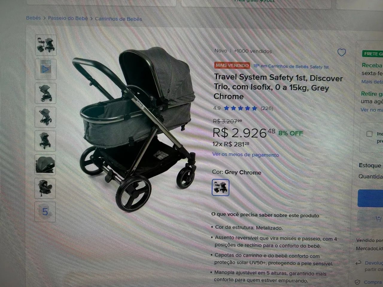 Carrinho Safety 1st, Discover Trio, com isofix. Completo  - Foto 6