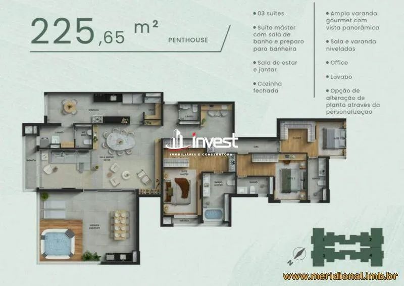Apartamentos com 100,98m², 123,93m² e 225,65m² de área útil e todos com varanda gourmet co - Foto 5