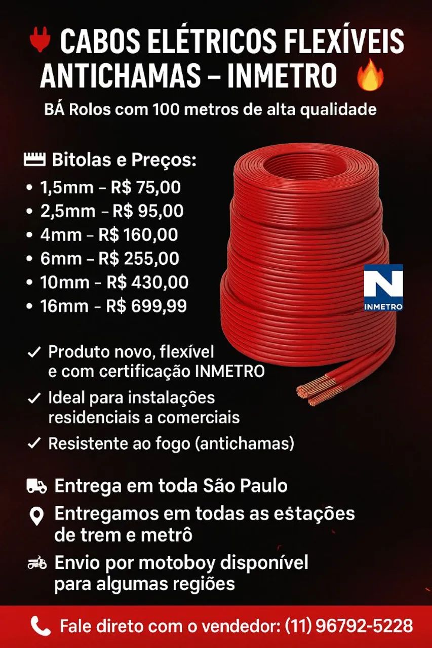 Cabos Elétricos Flexíveis Anti-chamas INMETRO