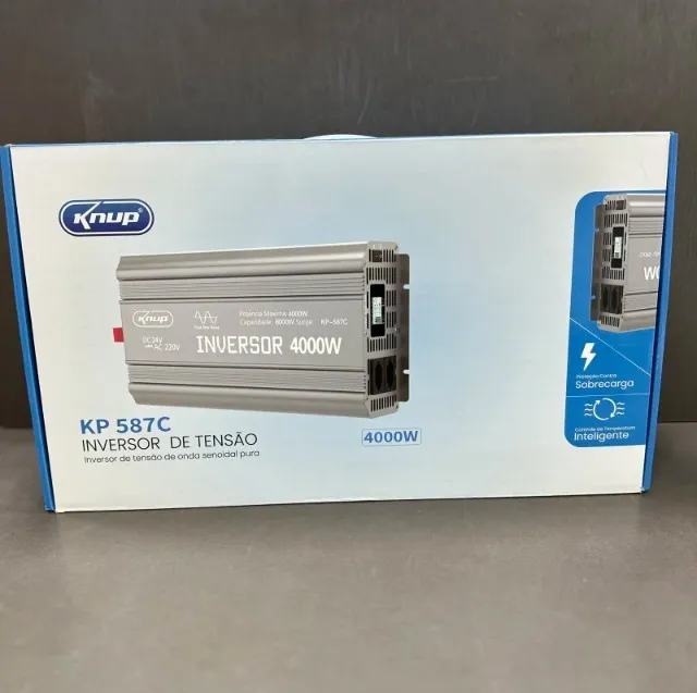 Inversor de Tensão Knup KP-587C: 4000W Onda Senoidal Pura, 24V para 220V AC, Pico 8000W