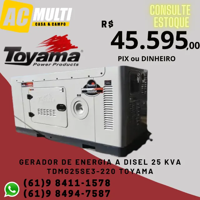 Gerador de Energia a Disel 25 kva TDMG25SE3-220 Toyama