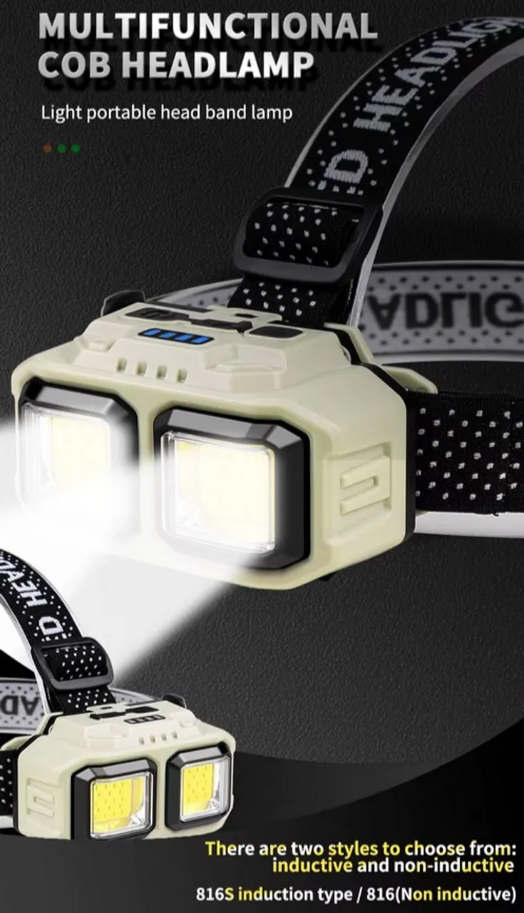 Lanterna de Cabeça 18650 USB Led Duplo Luz Distante e Luz Próxima + Alerta Vermelho