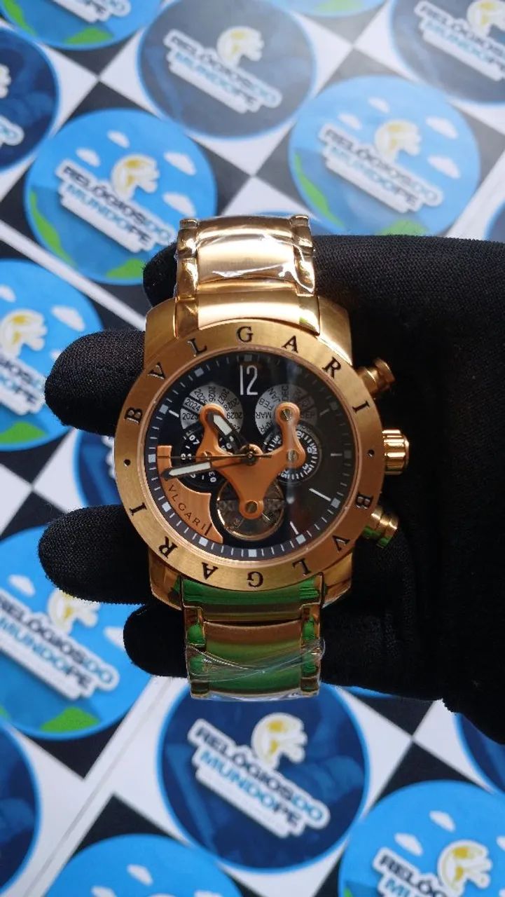 RELOGIO BV AUTOMÁTICO DOURADO E FUNDO PRETO