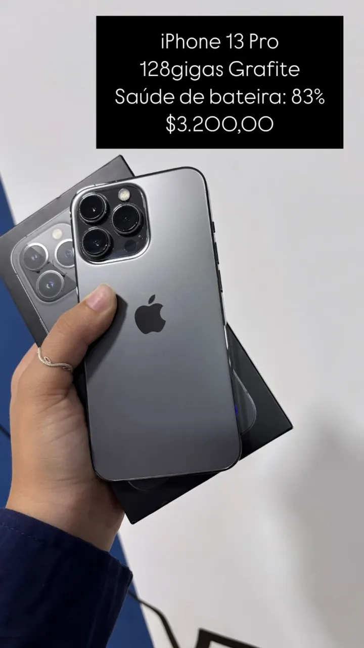 iPhone 13 Pro 128GB Grafite Saúde de bateria 86% R$ 3.450,00 Semi