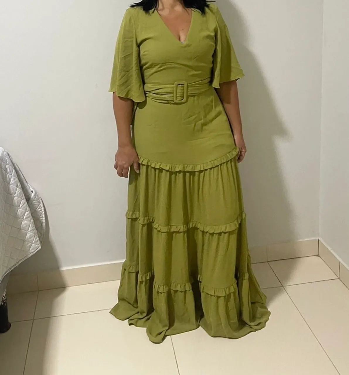 Vestido longo verde com babados - Foto 2