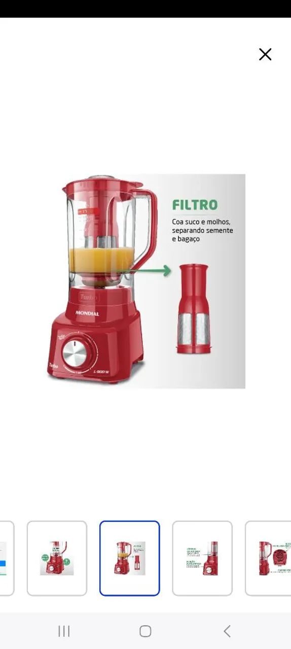 Liquidificador Mondial Turbo 900W - Vermelho - Foto 3
