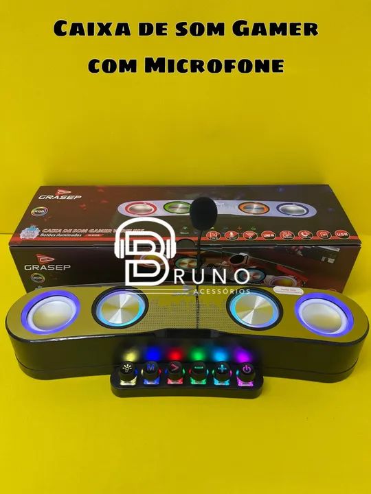 Caixa de Som Gamer com Microfone Grasep - Iluminação RGB