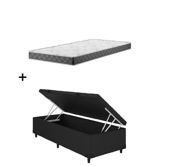 Base Box Baú Solteiro Preta com Colchão Solteiro D20 Ortobom - Entrega Rápida!