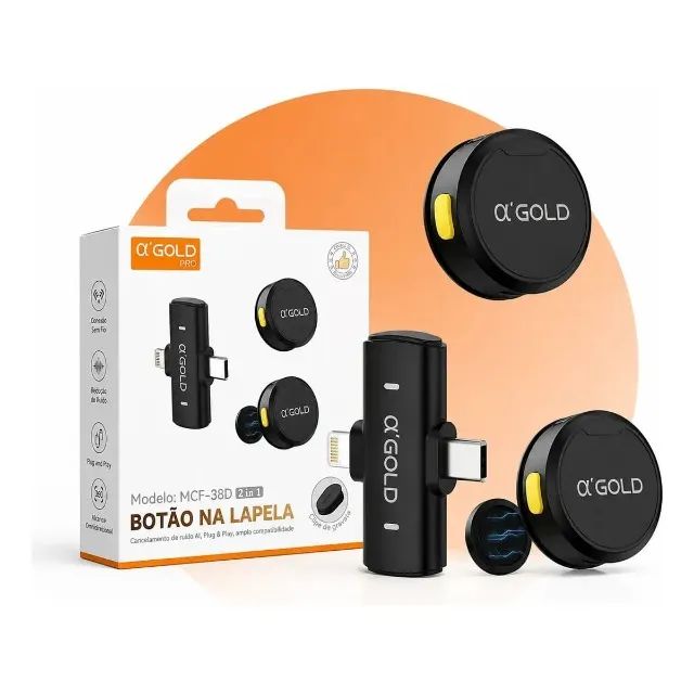 Microfone Lapela TipoC IOS duplo wireless GOLD MCF-38D