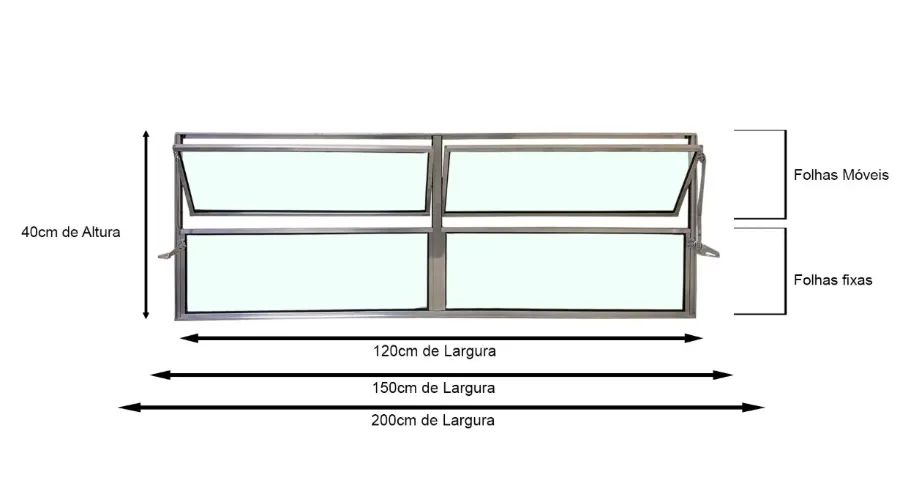 Vitro Basculante 2 Seções 40x150cm Alumínio Brilhante Brecorimo - Foto 2