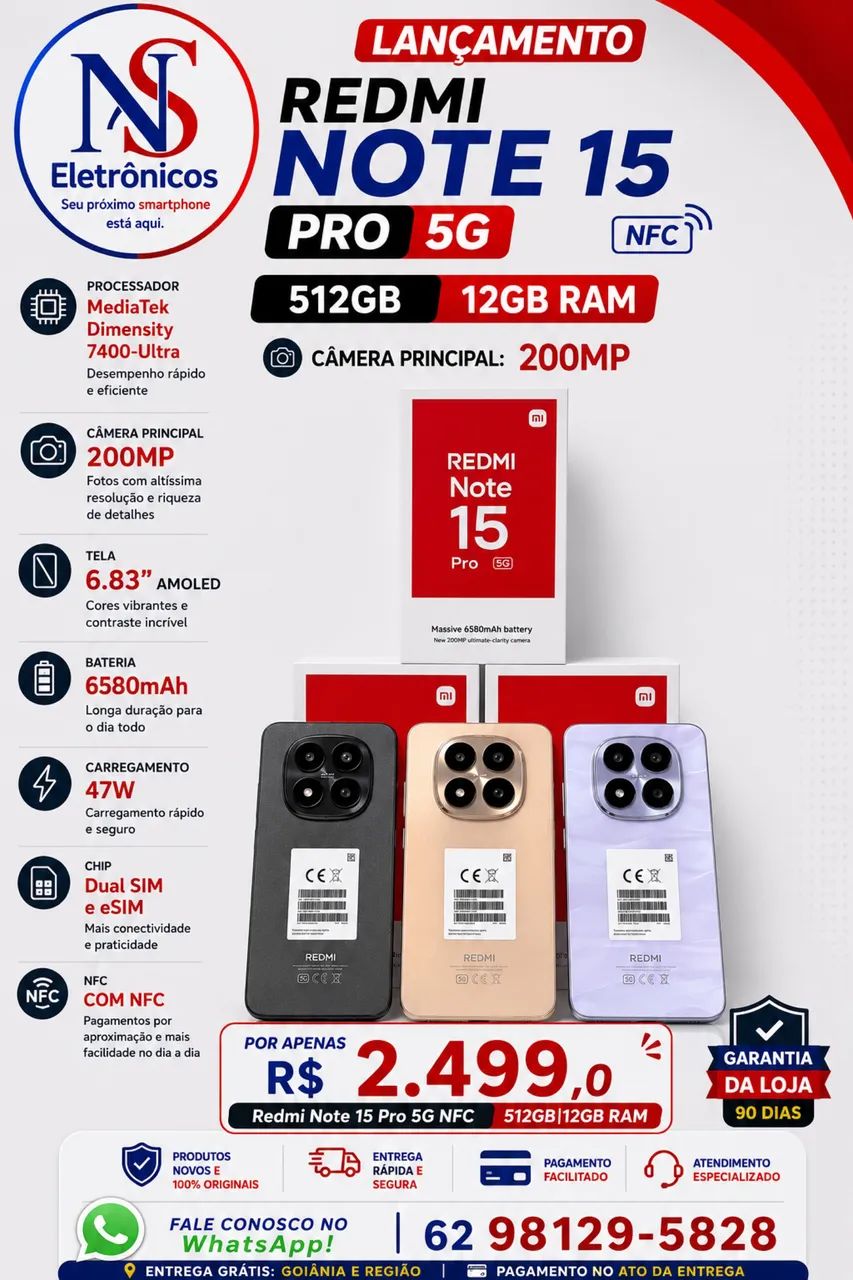 Xiaomi Note 15 PRO 5G 12+512 Lacrado Entregamos Grátis 