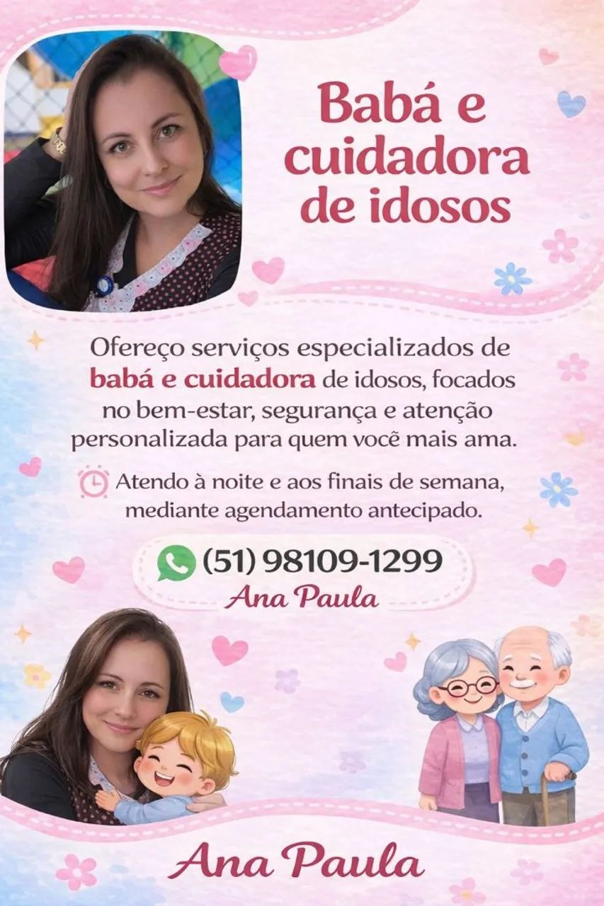 Babá,cuidadora e faxina