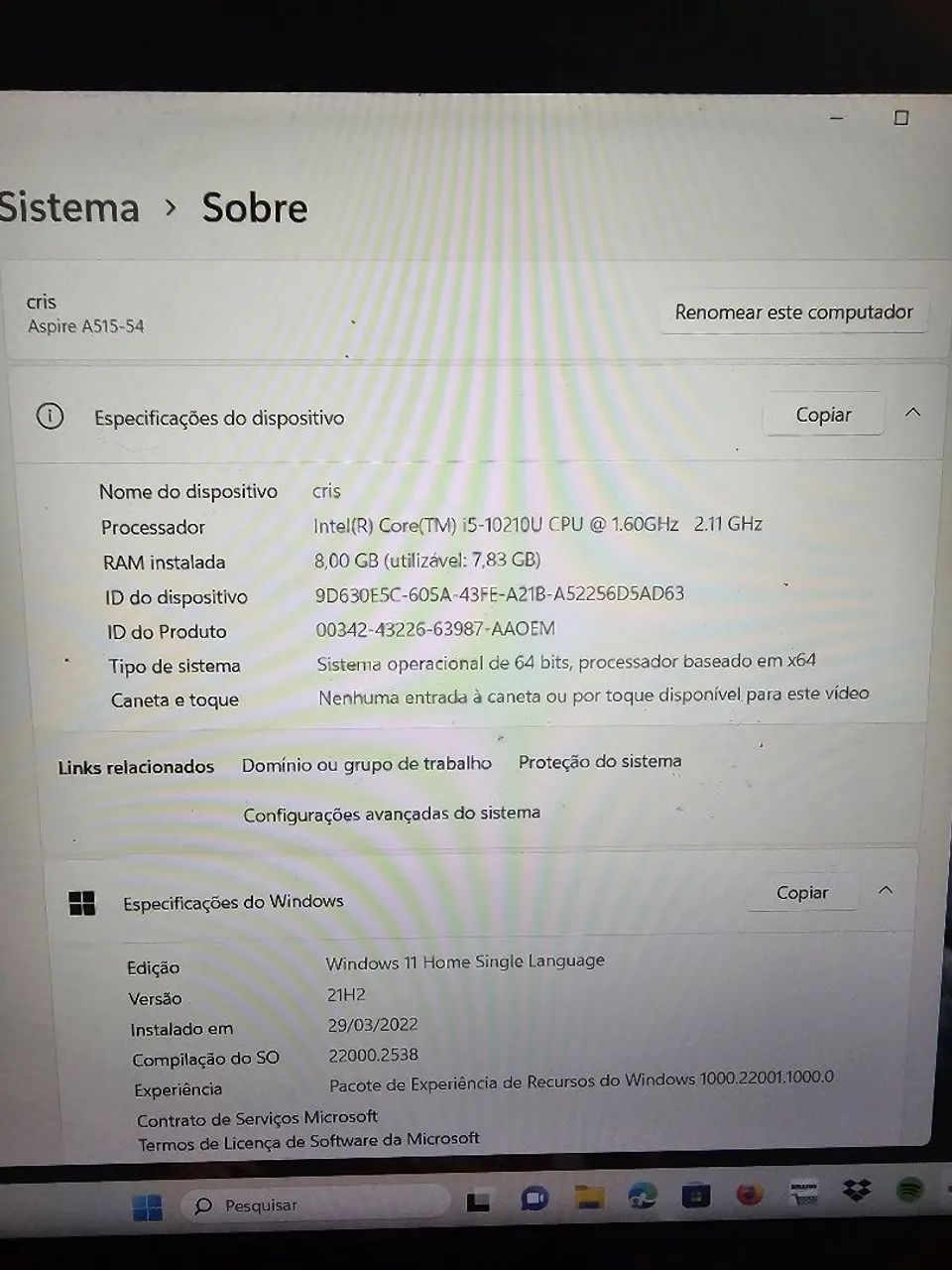  notebook Aspire A 515-54 Novo - Foto 4