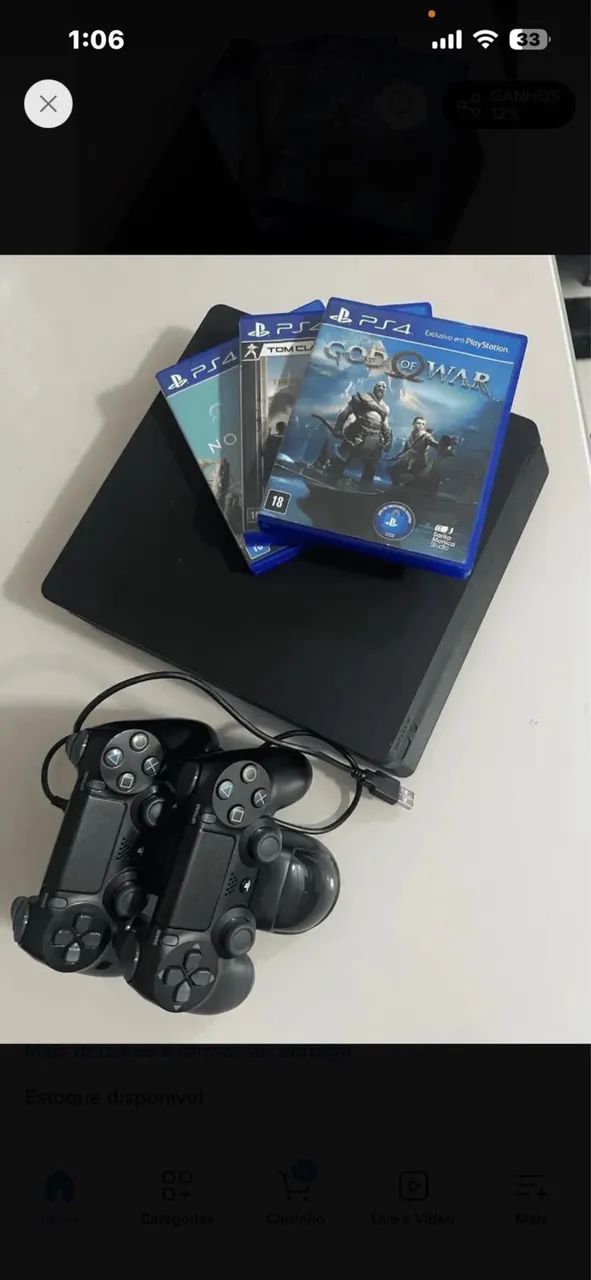 PlayStation 4 PS4 slim 1 terabyte + 2 controles + 5 jogos