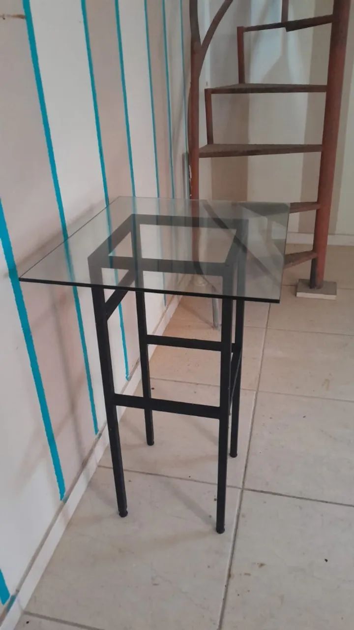 Mesa Canto Lateral Estilo Industrial Ferro Vidro Loft - Foto 4