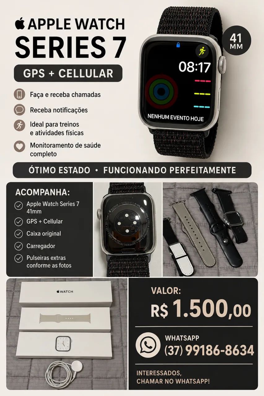 Apple Watch série 7 (celular + GPS) inox 41mm 